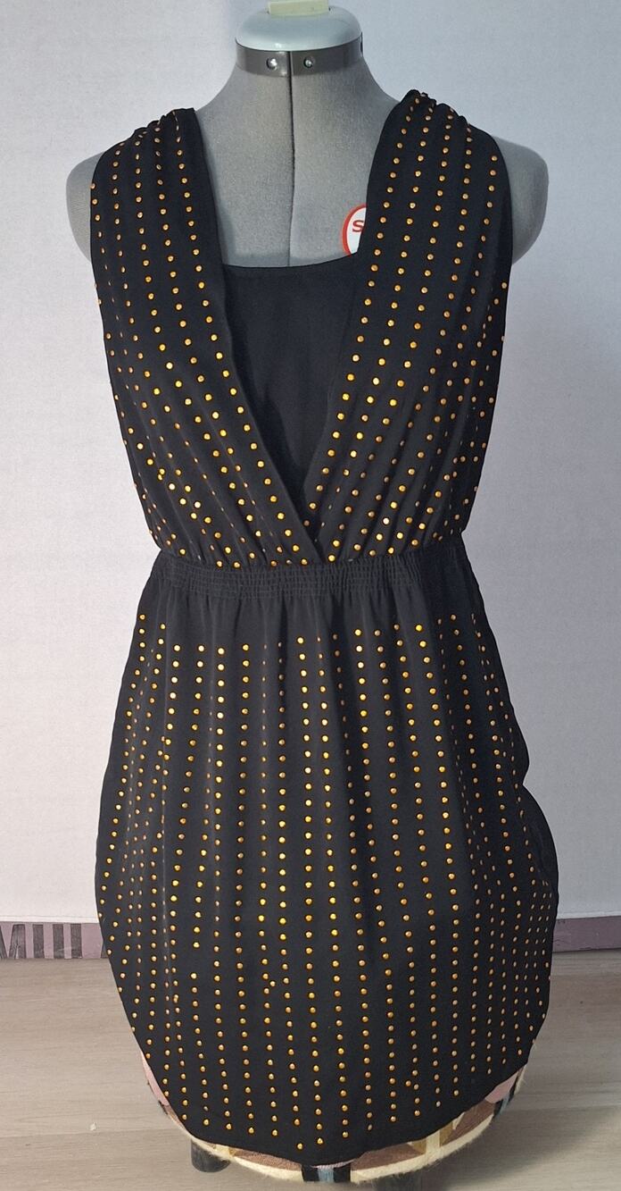 Ark & Co Black Mini Sundress S Racerback Gold Metallic Stud Rockabill Glam